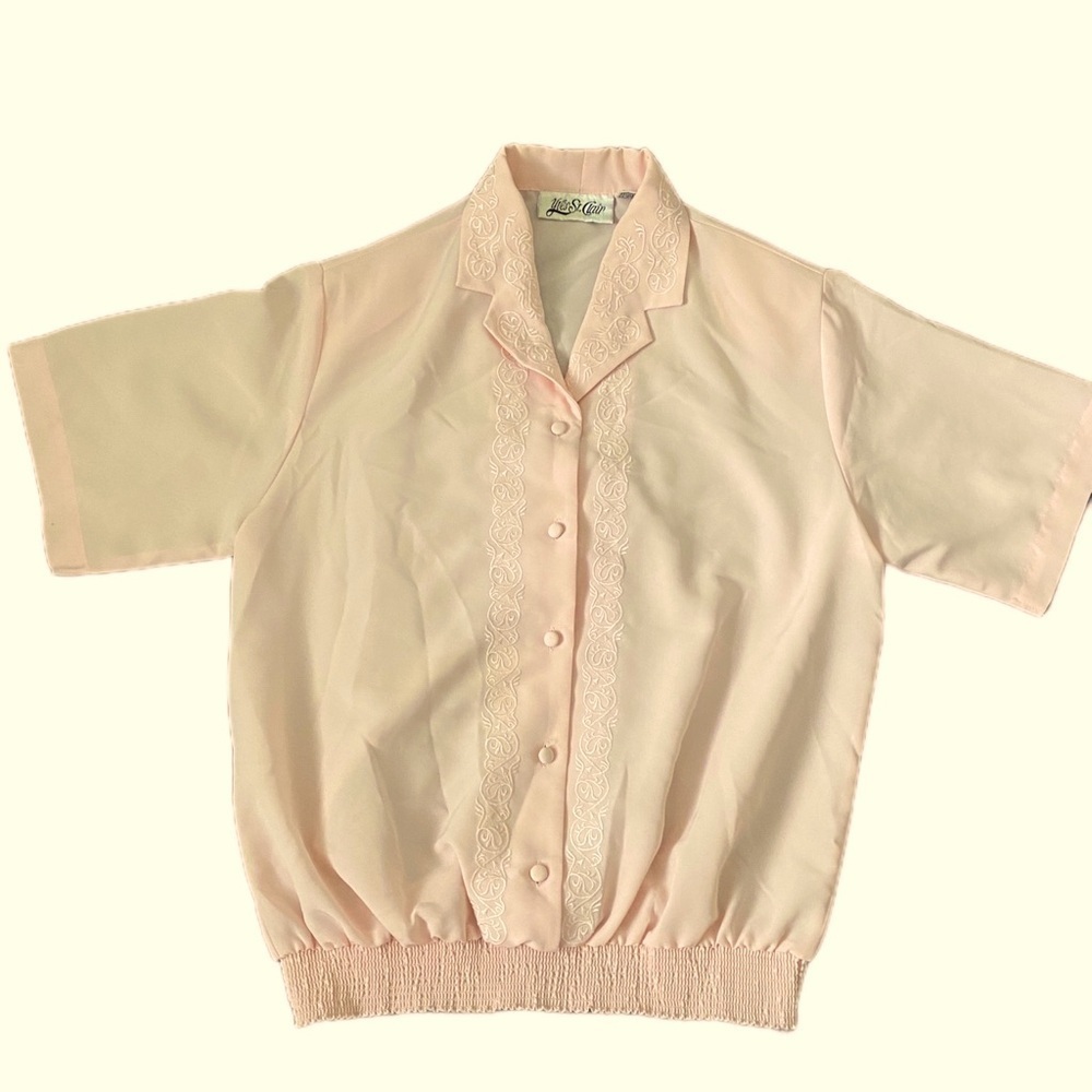 Vintage Yves St. Clair Peach Embroidered Button-Up Blouse Shoulder Pads Shirt 8 - Picture 4 of 6
